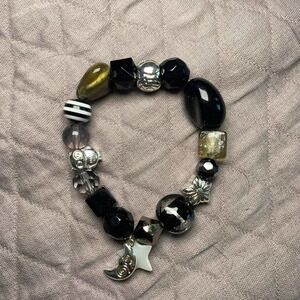 5/ $25 Avon Black Faux Stone & Silver-Tone Celestial Owl Stretch Charm Bracelet